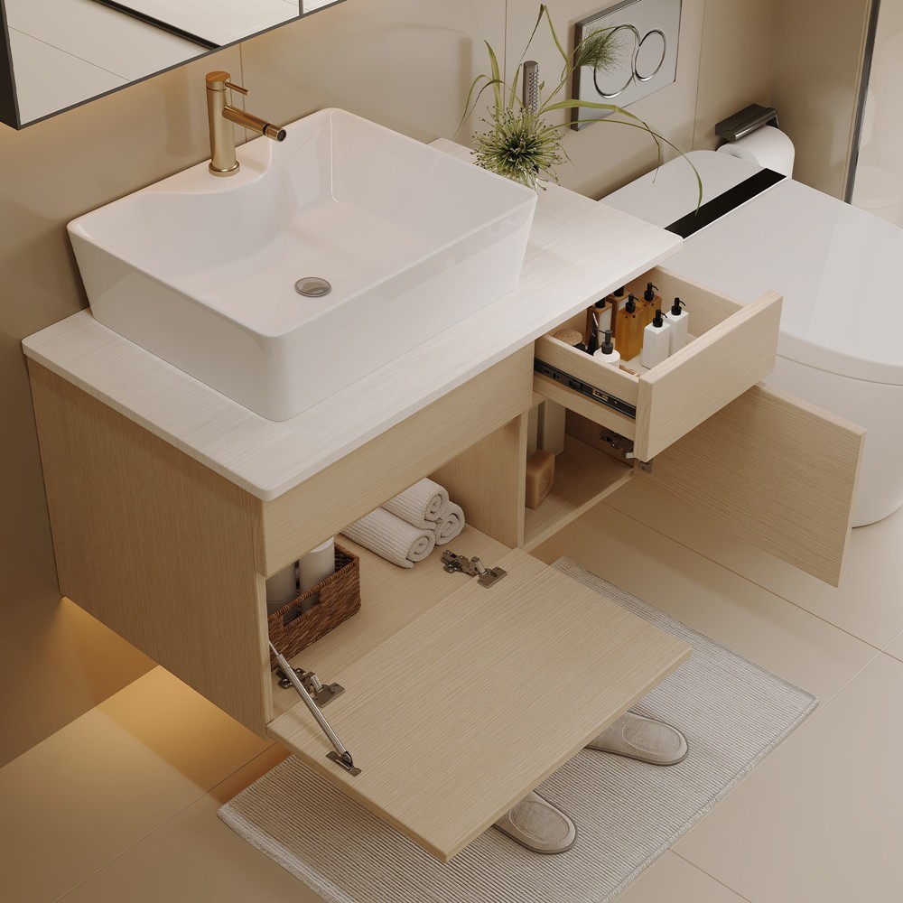31.5″ Wall Mounted Bathroom Vanity w/Sink, Drawer, Floating Vanity Door Cabinet