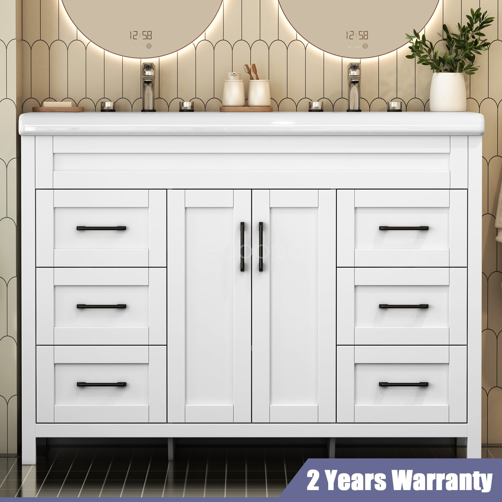 47″ Bathroom Double Sink Vanity Cabinet Ceramic W/ Double Sink Cabinet White