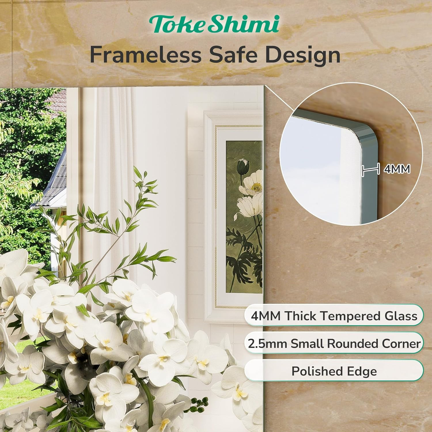 30×36 Frameless Modern Bathroom Mirror – Shatterproof Wall Decor