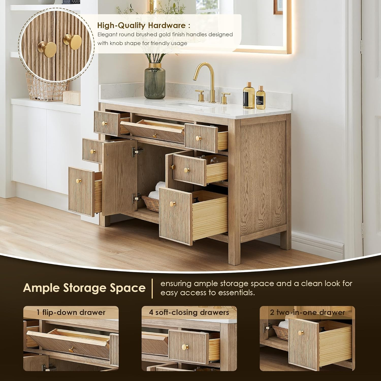 48 Inch Bathroom Vanity with Sink Modern Single Vanities Large Storge Cabinet wi