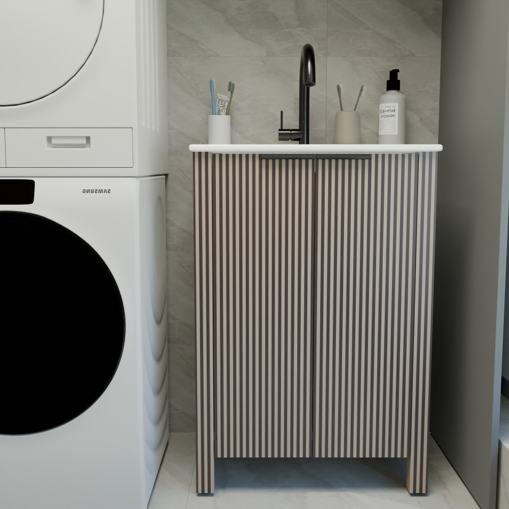 Floor Stand Combo Cabinet Set with 2 Doors and White Resin Basin Top