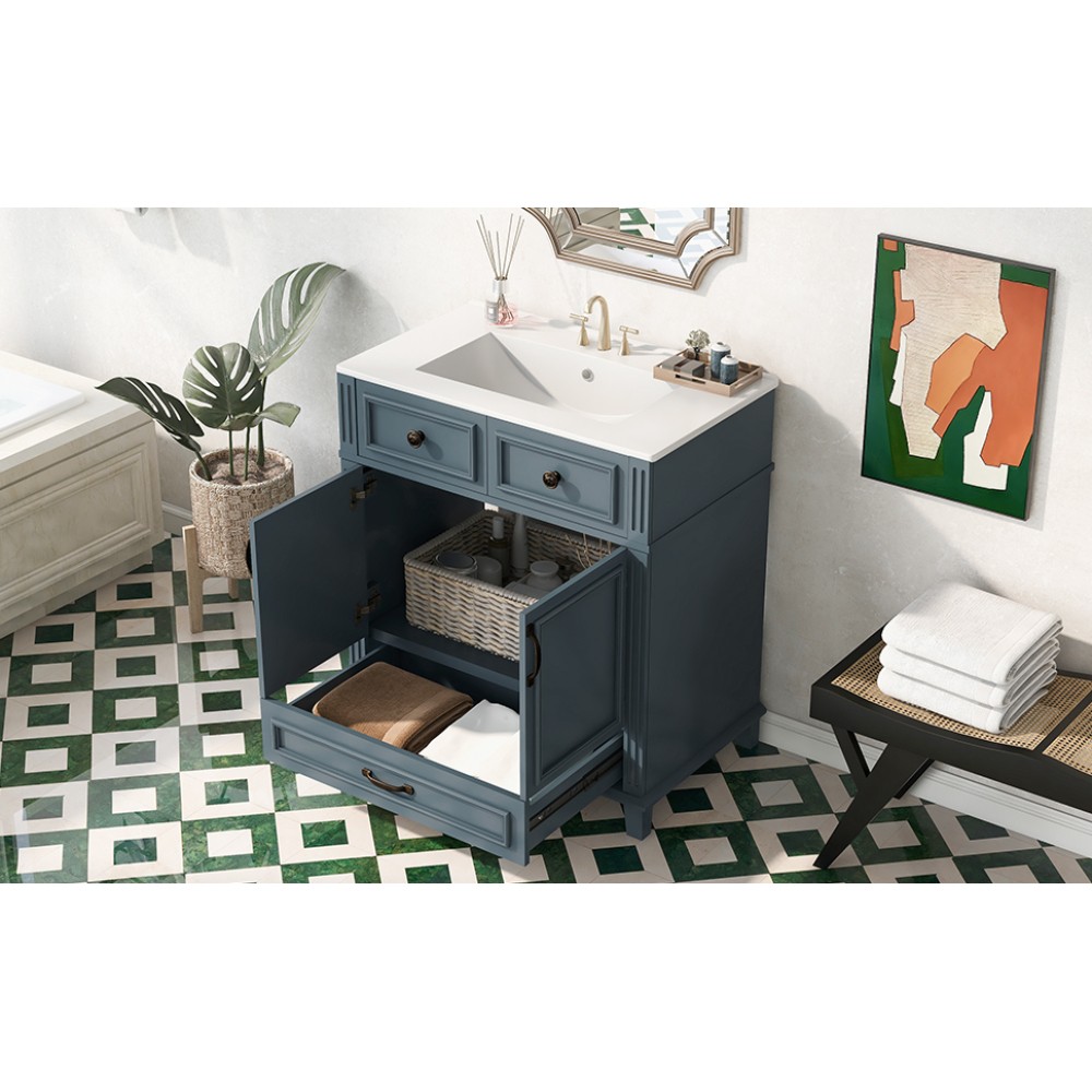 30” Bathroom Vanity with Ceramic Sink,Solid Wood Frame Bathroom Storage Cabinet