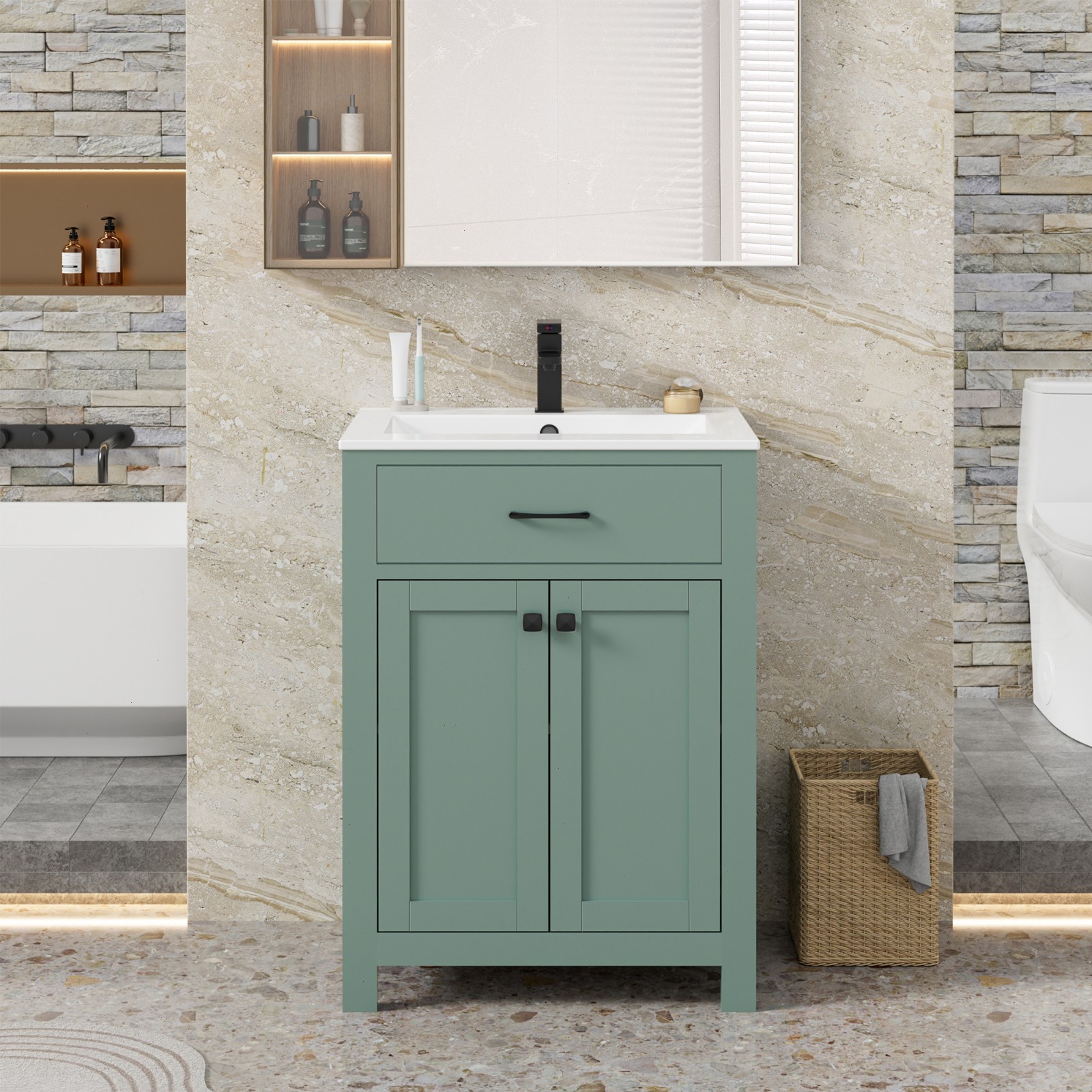 Eclife Bathroom Vanity Cabinet Set with Undermount Ceramic Vessel Sink Combo