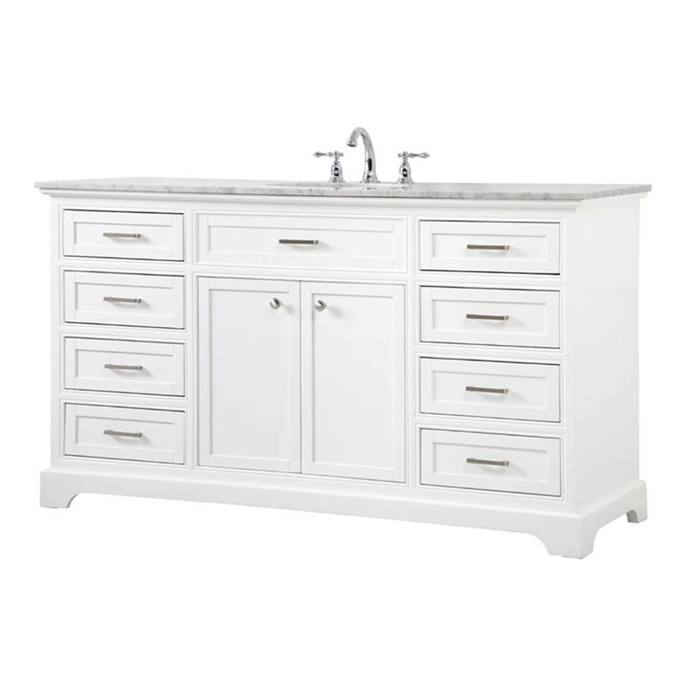 Elegant Decor Americana 60″ Metal MDF Marble Single Bathroom Vanity in White