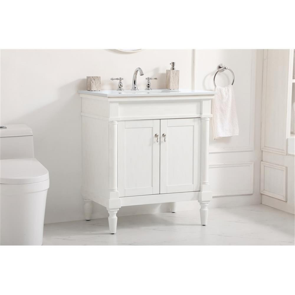 Elegant Decor Lexington 30″ Wood Bathroom Vanity in Antique White/Brushed Nickel