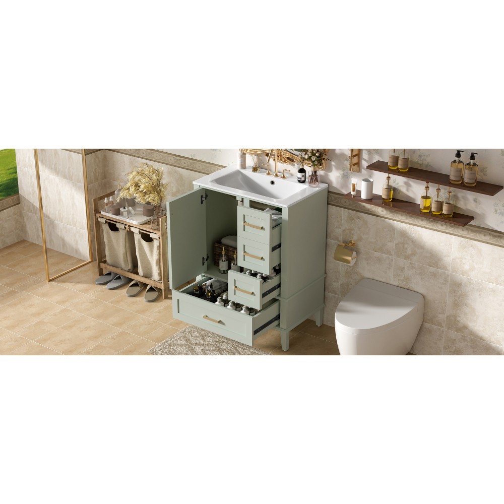 24.8″ Bathroom Vanity with Ceramic Sink, Modern Freestanding Cabinet Featuring