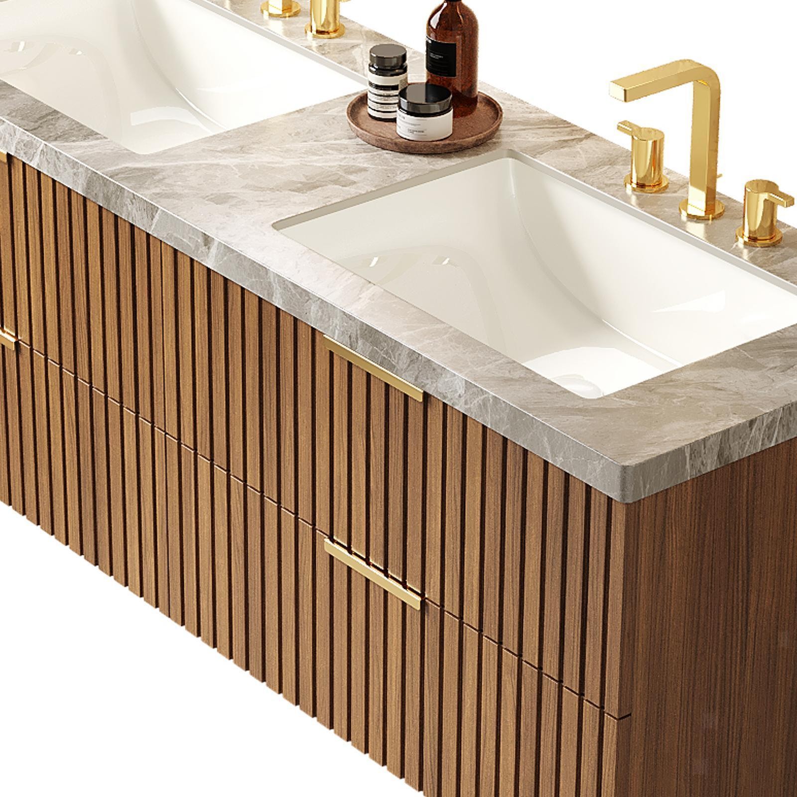 60-Inch Bathroom Vanity with Double Basins, Wall-Mounted Storage Cabinet,