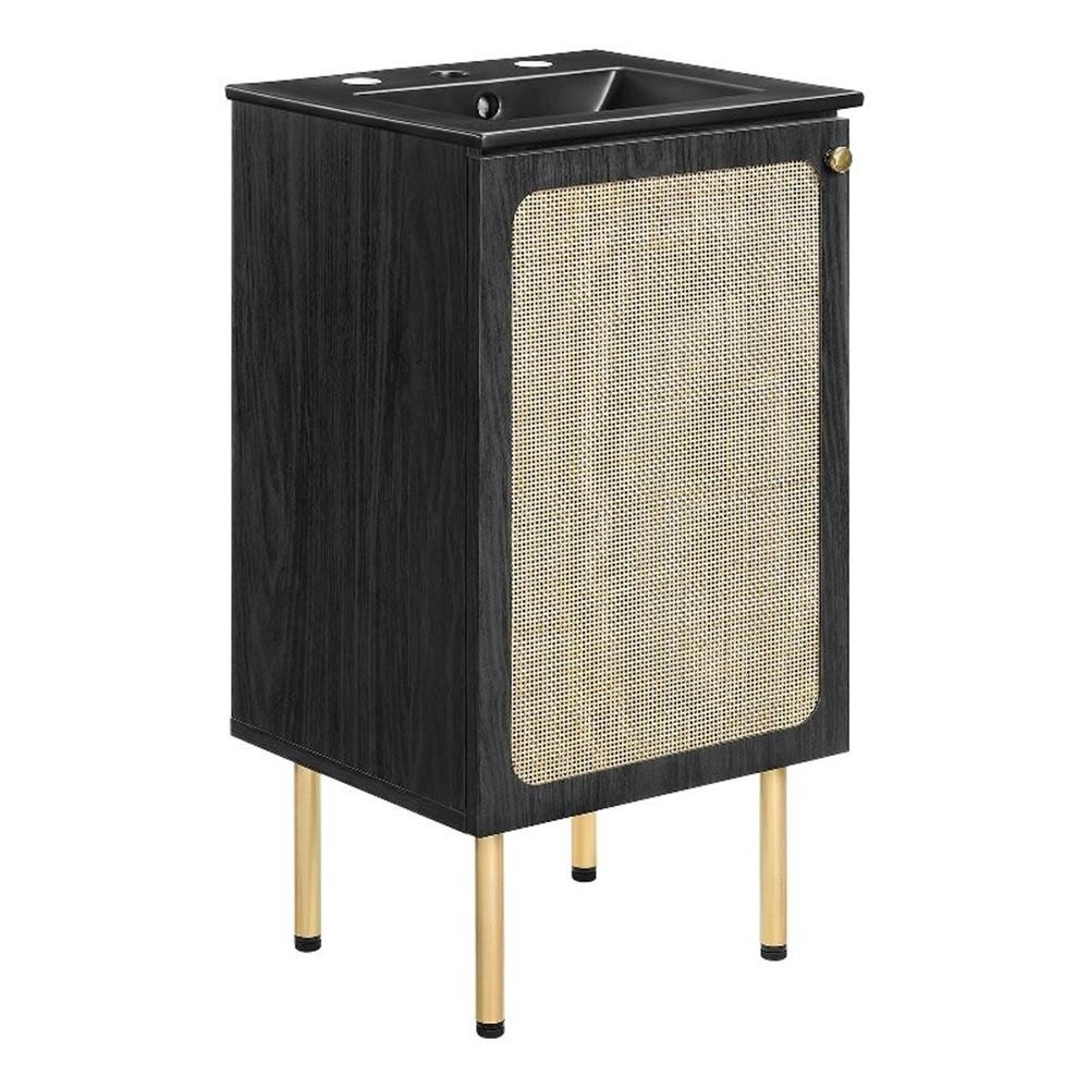 Modway Chaucer 18″ Wood & Rattan Bathroom Vanity with Adjustable Shelf in Black