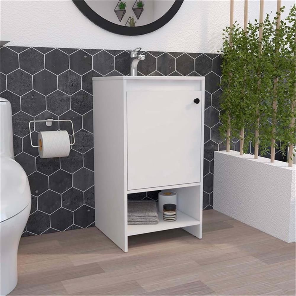 Atlin Designs Modern Metal Free Standing Vanity Cabinet in White