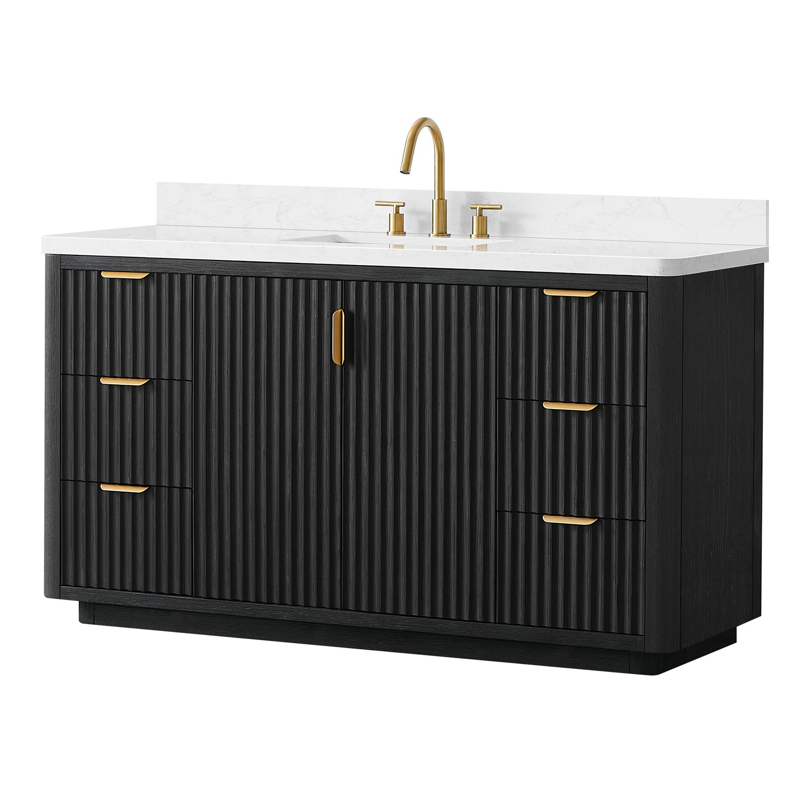 Cadiz 60″ Single Bathroom Vanity in Fir Wood Black with Composite Stone Top