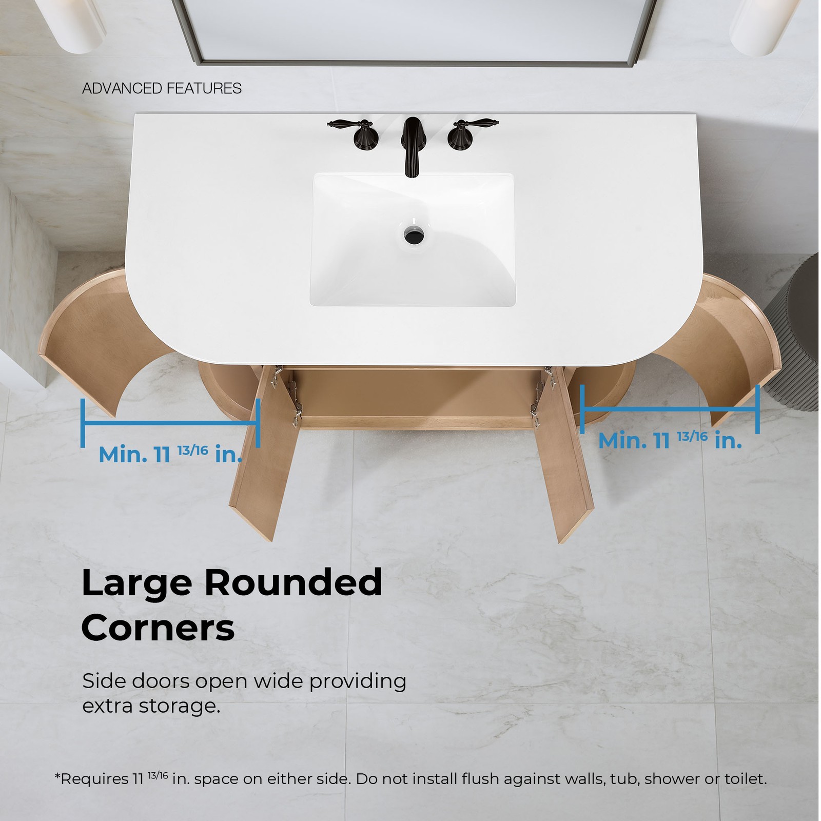 Dain 48″ Bathroom Vanity in Sahara Birch with White Countertop