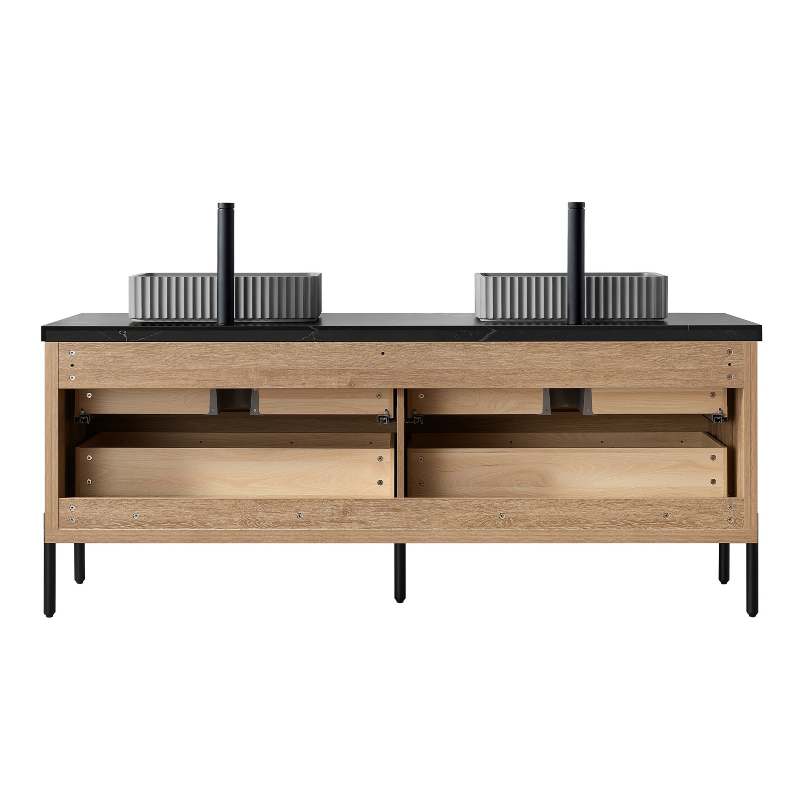 Trento 72″ Double Bath Vanity with Black Sintered Stone Top with Concrete Sink