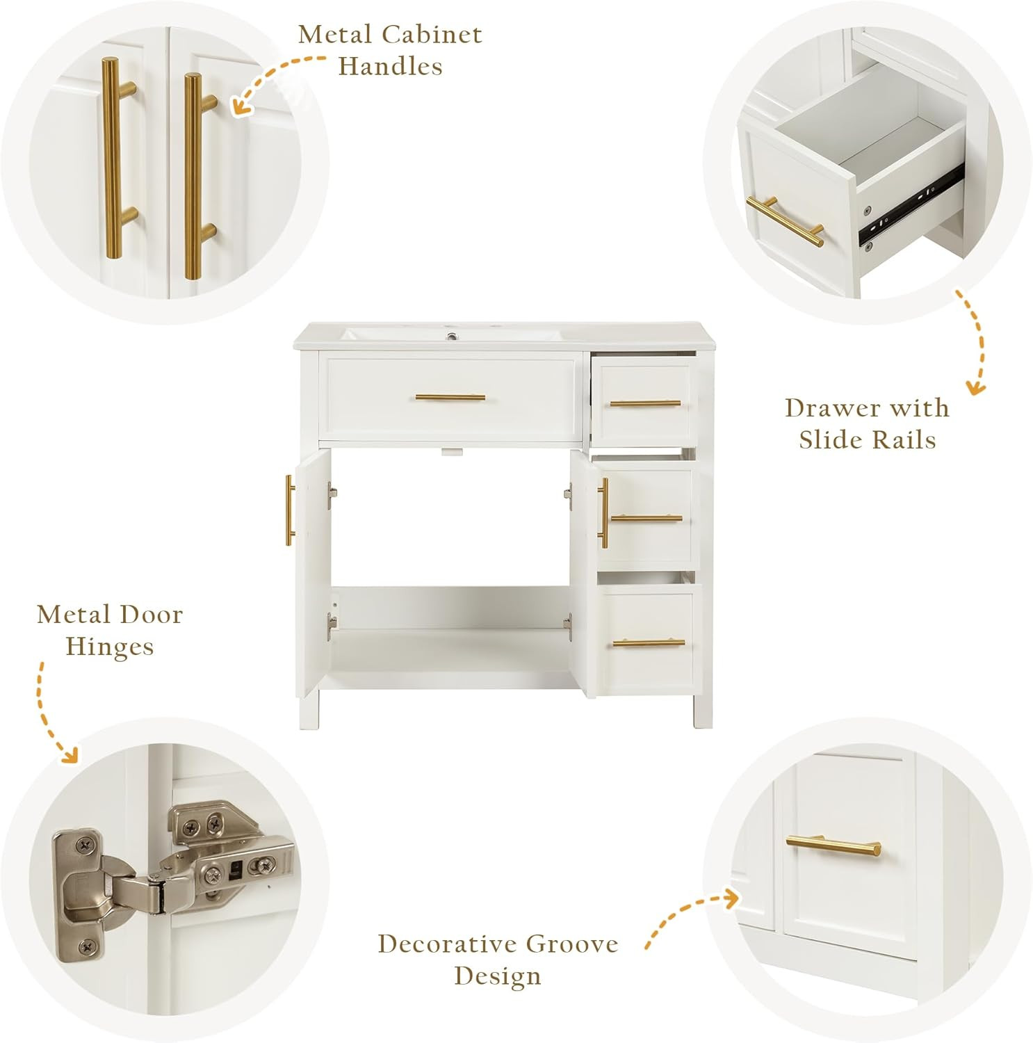 36″ Bathroom Vanity with Sink Combo,Bathroom Vanity Cabinet with Two Soft-Closin
