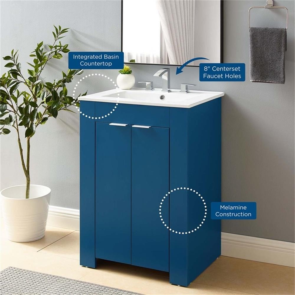 Modway Maybelle Modern Wood/Ceramic Bathroom Vanity in Navy/White