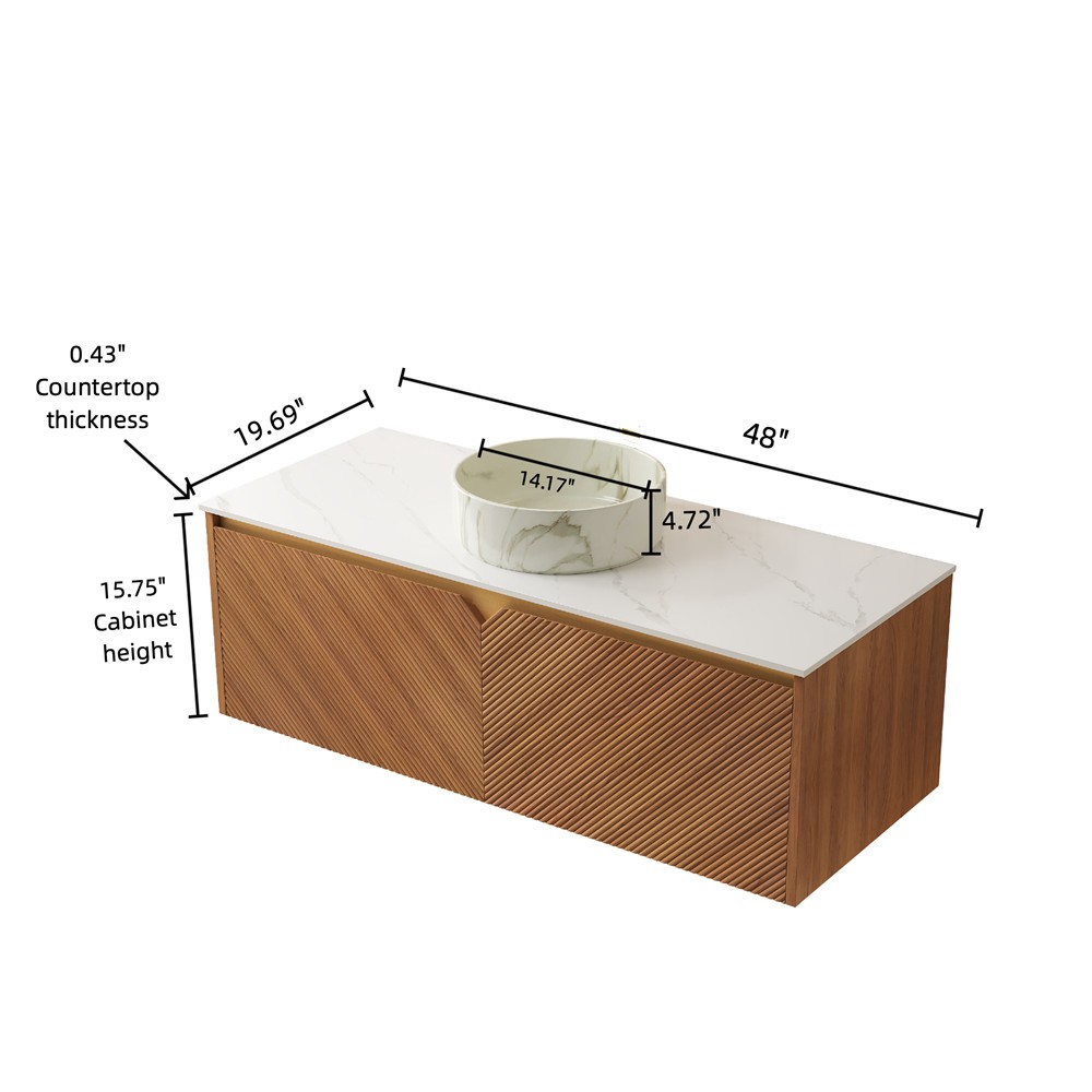 48″ Wall Mounted Bathroom Vanity w/Basin Sink,Floating Vanity Cabinet 2 Doors