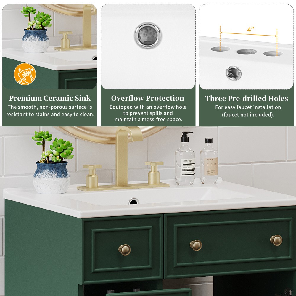 Bathroom Vanity with Ceramic Sink Features 2 Drawers and 1 Door