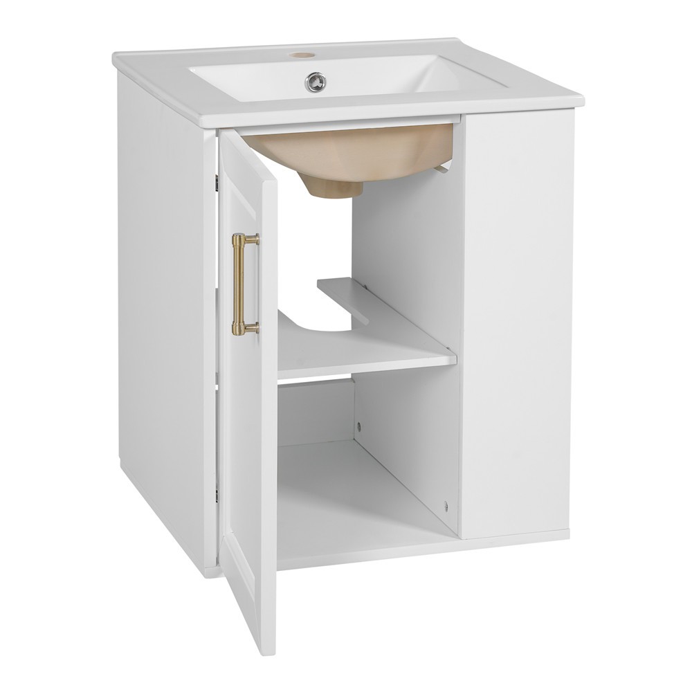 20″ Wall Mounted Bathroom Vanity w/Sink, Floating Vanity Door Cabinet, Shelves