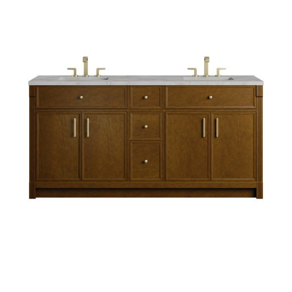 72″ James Martin Bellshire 660-V72-HNO-3VSL Double Vanity Cabinet Silver Top