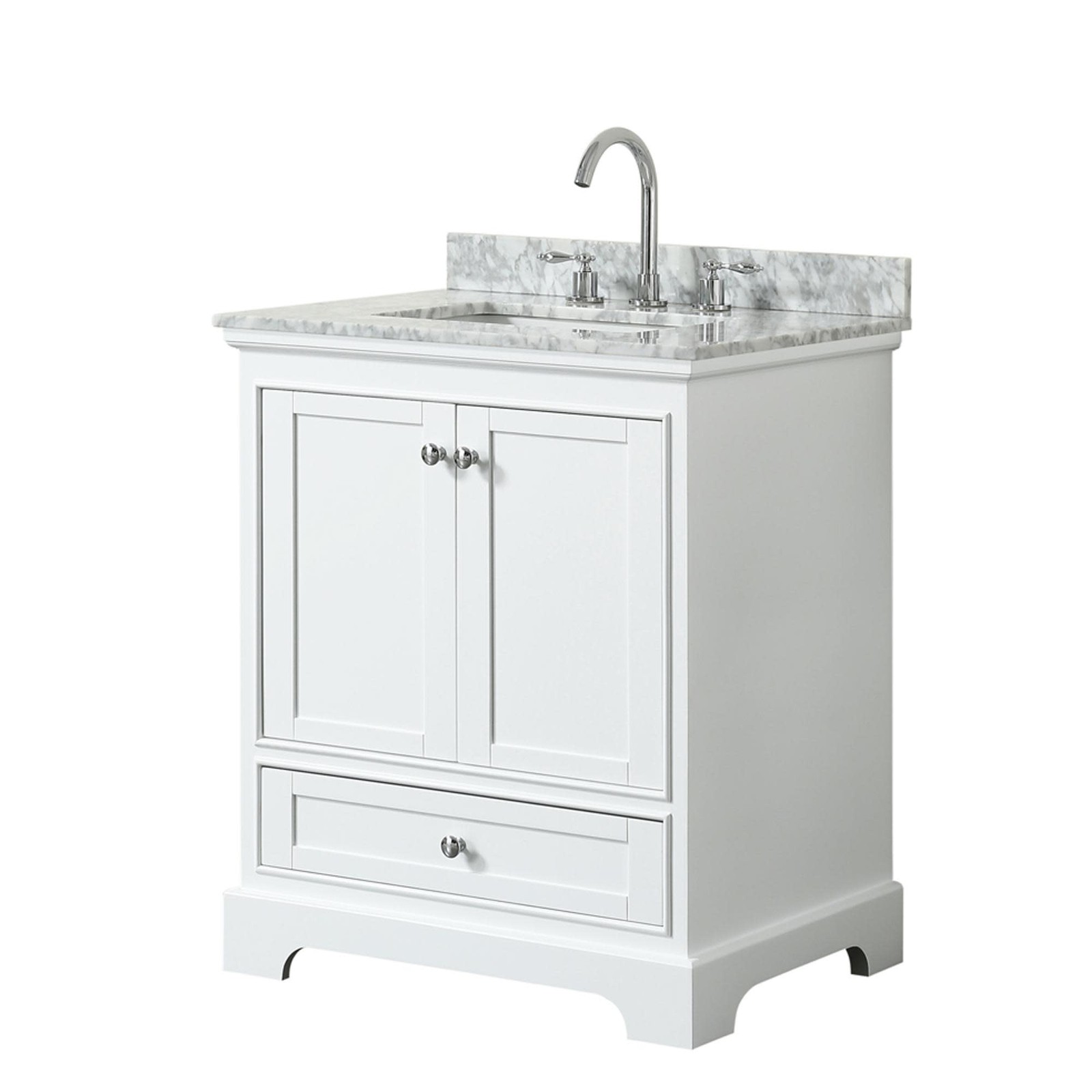Wyndham Collection WCS202030SCMUNSMXX Deborah 30″ – White / White Carrara Marble