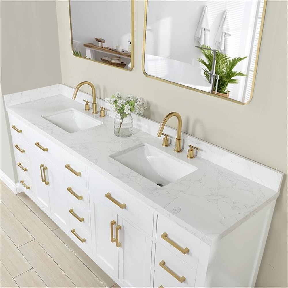 Gavino 84″ Wood Vanity in White with Composite Stone Top no Mirror