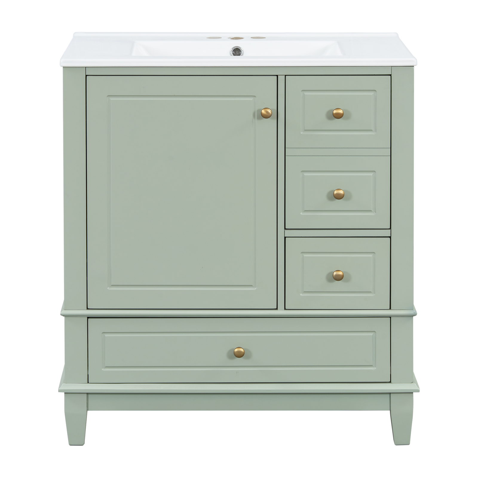 30″ Bathroom Vanity w/Ceramic Sink Freestanding Solid Wood Storage Cabinet Shelf