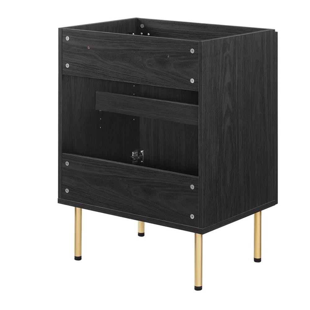 Pemberly Row 24″ Wood & Rattan Bathroom Vanity Cabinet in Black