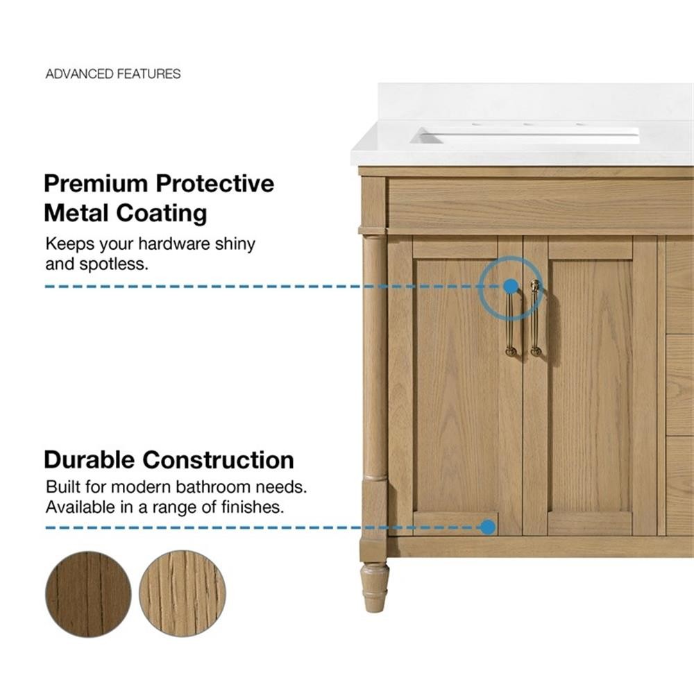 Pemberly Row 36″ Natural Birch Bathroom Vanity with White Countertop