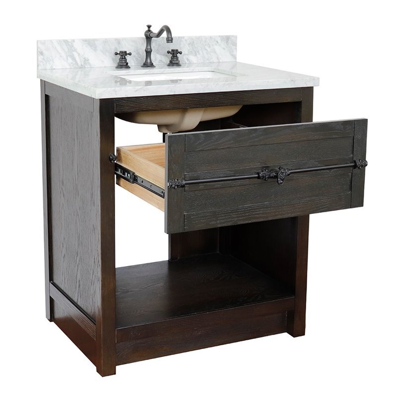 Plantation 31″ Solid Wood Rectangle Sink Vanity with White Carrara in Brown