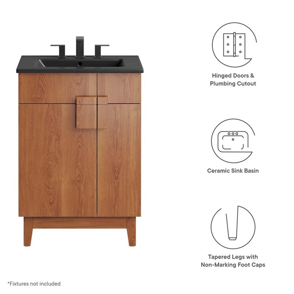 Pemberly Row 24″ Wood Bathroom Vanity with Tapered Legs in Black/Walnut