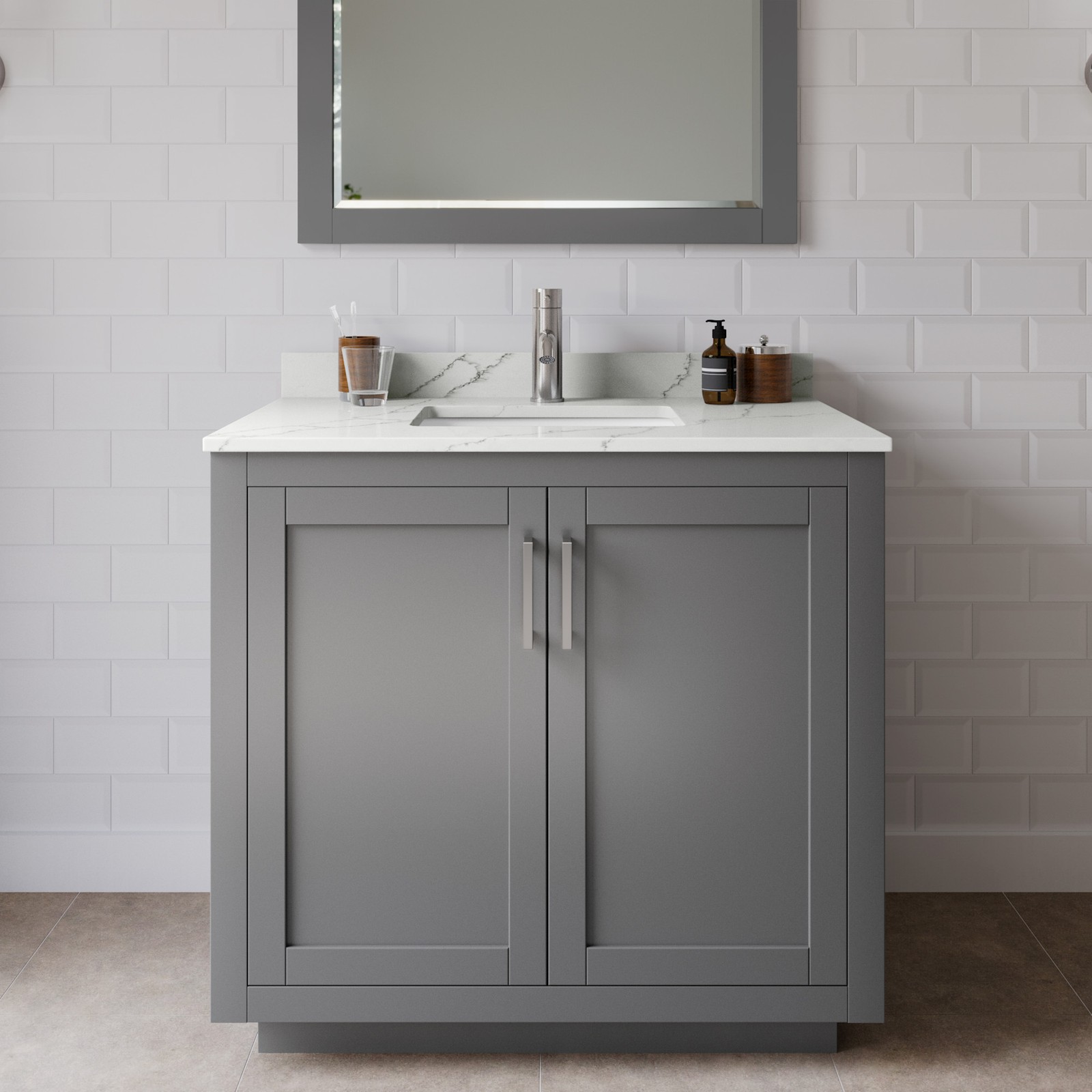 Wyndham Collection WCF292936S-QTZ-UNSMXX Miranda 36″ – Dark Gray / Giotto Quartz