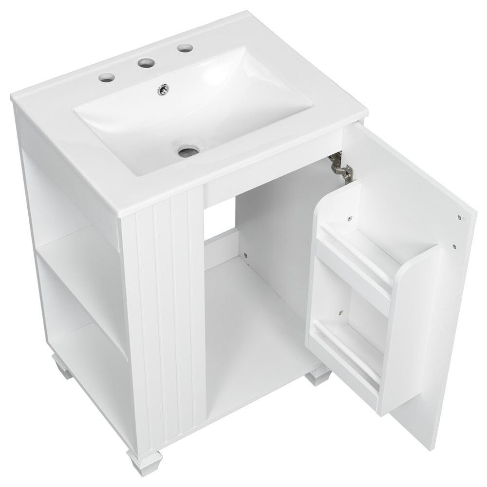 24″ Bathroom Vanity w/Ceramic Sink, Freestanding Bath Vanity Cabinet, Door Shelf
