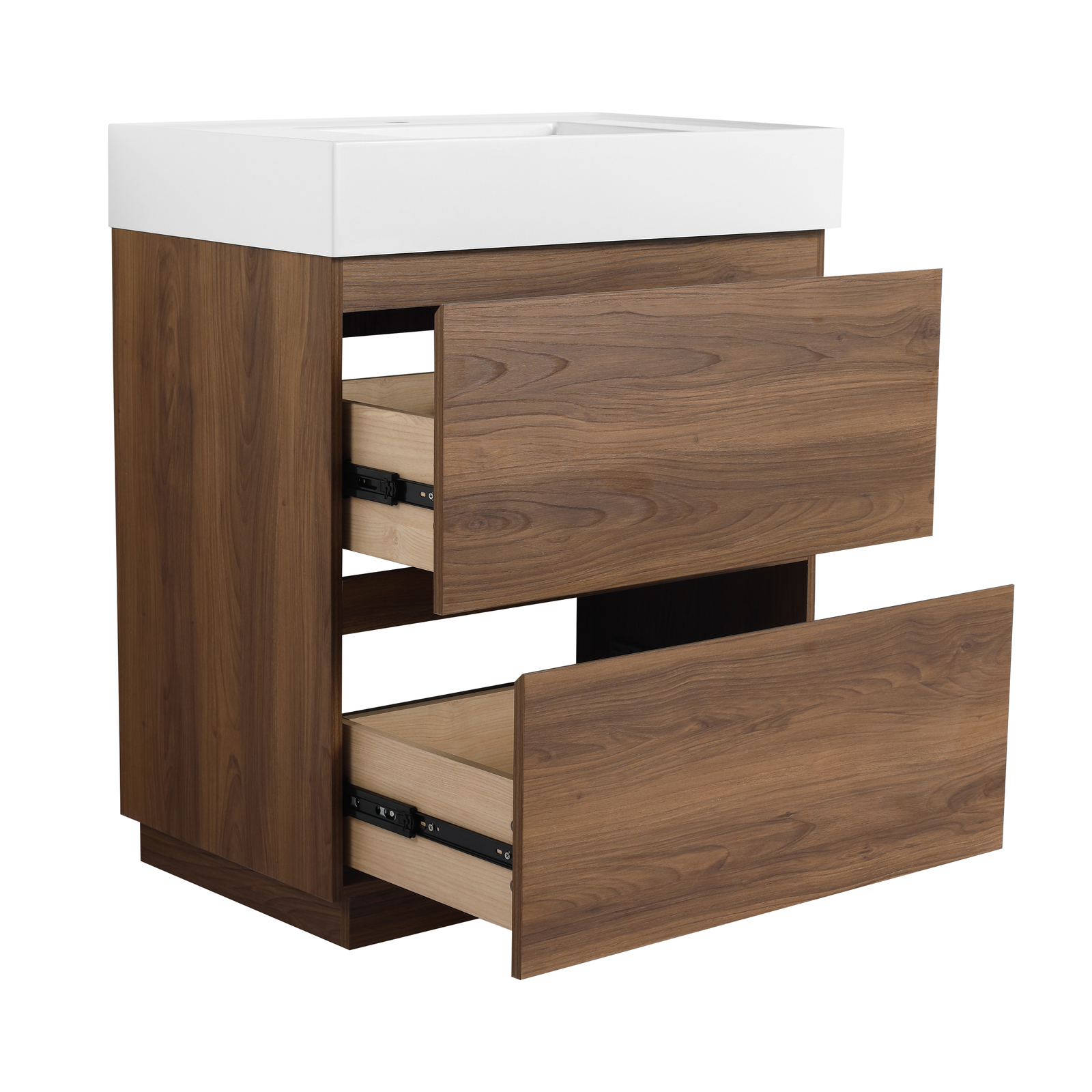 30″ Wood Freestanding Bathroom Vanity W/ Undermount Resin Sink +2 Drawers Brown