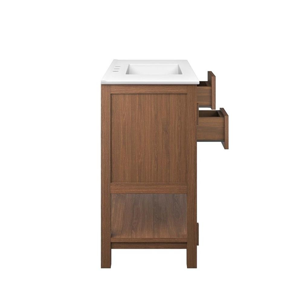 Modway Ashlyn 36″ Wood Bathroom Vanity with Open Shelf in Walnut and White
