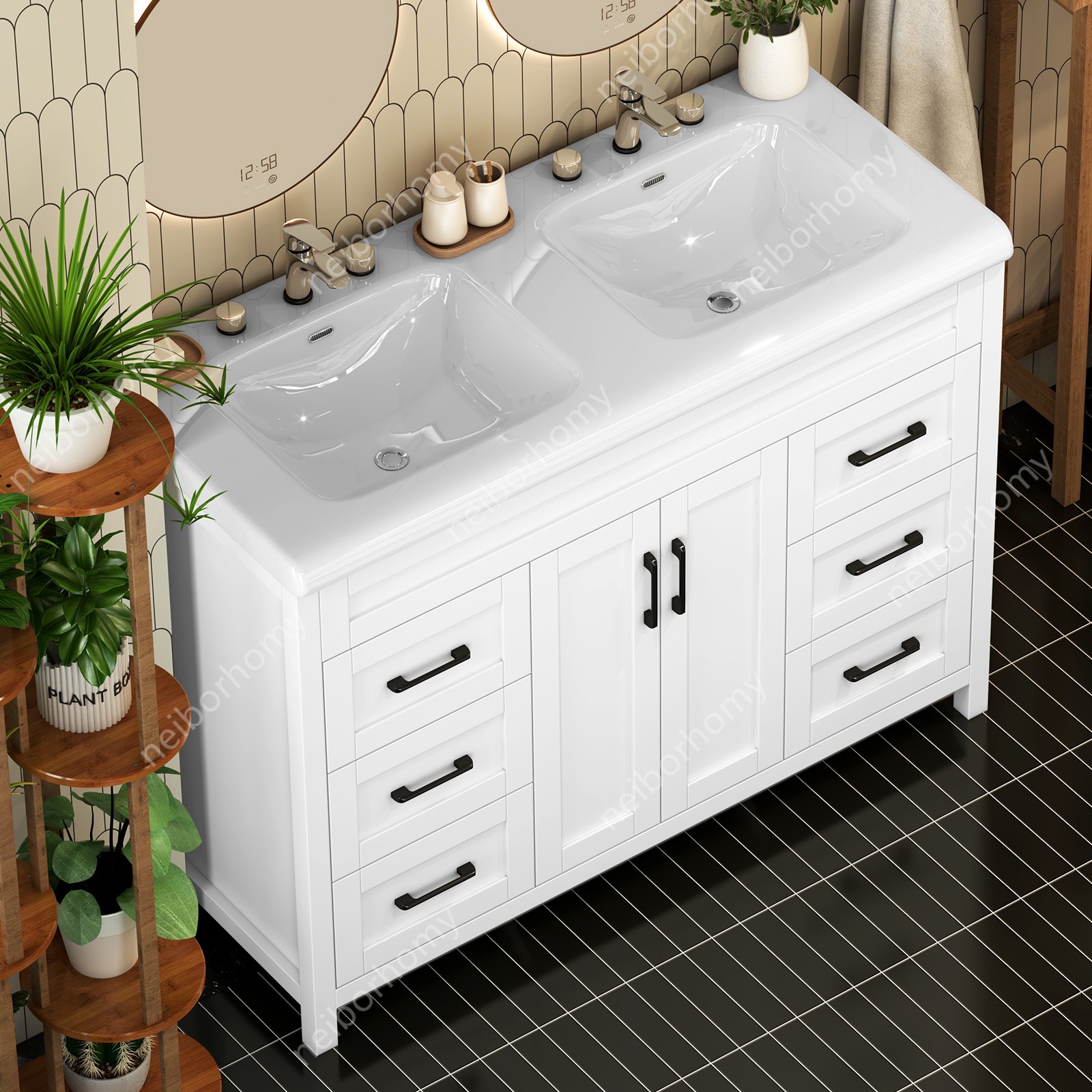 47″ Bathroom Vanity Double Sink Ceramic Freestanding Cabinet Storage Drawers