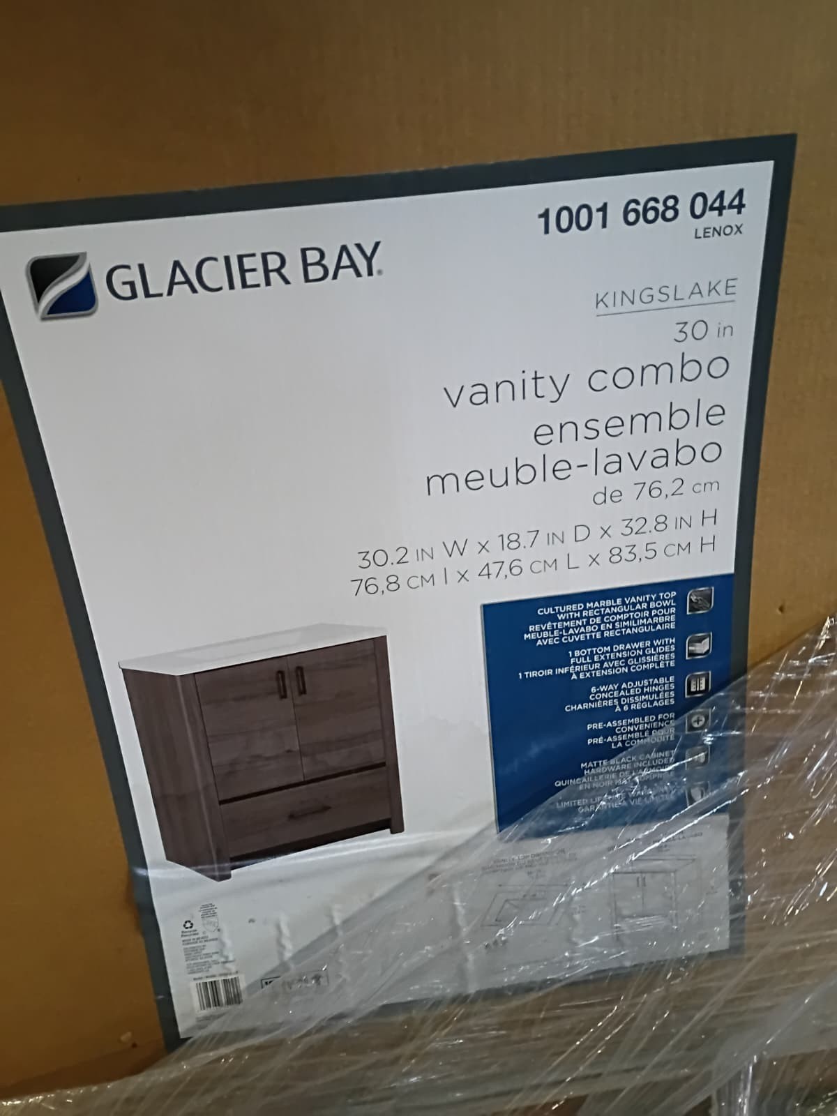 Glacier Bay Kingslake 30.2in x 18.7in x 32.8in Vanity Combo Ensemble(Lot of 3)
