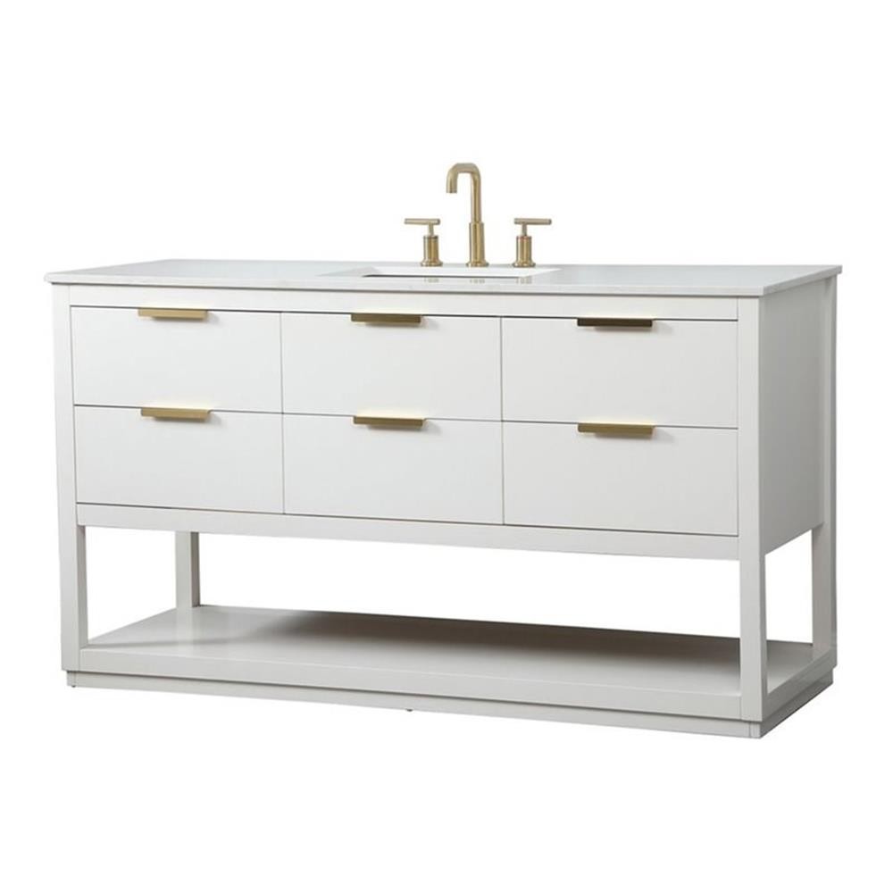 Elegant Decor Larkin 60″ Solid Wood MDF Single Bathroom Vanity in White Finish