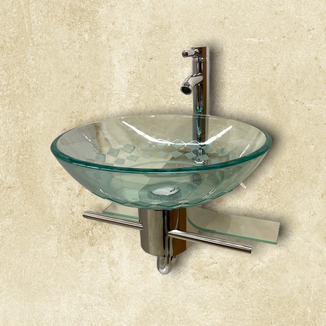 Elegant Bathrom vanity small tempered glass vessel sink with unique pattern