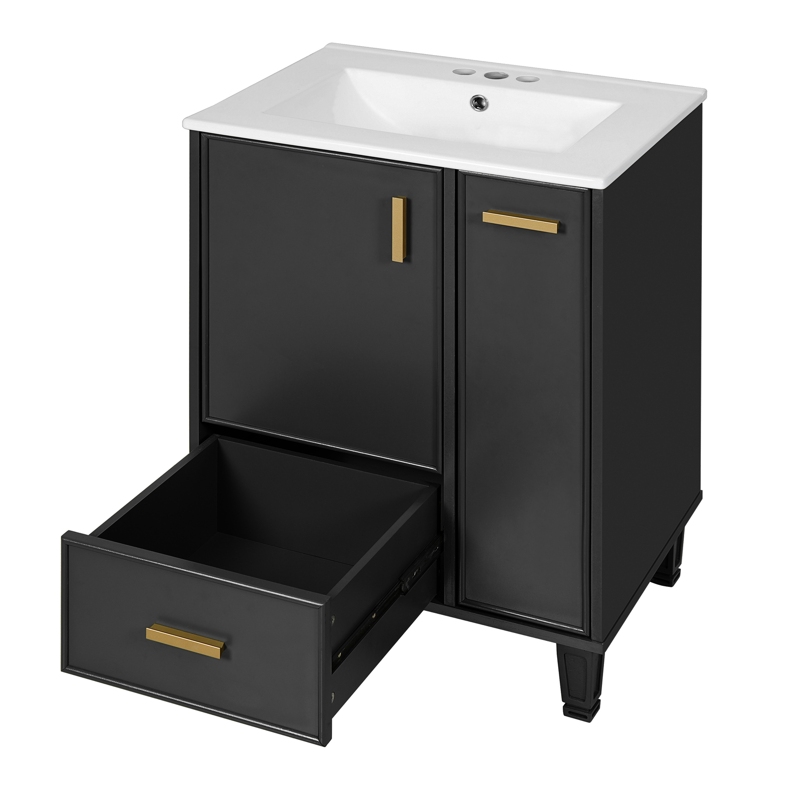 Bathroom Vanity with Ceramic Sink Solid Wood Frame Storage Cabinet Deep Drawer