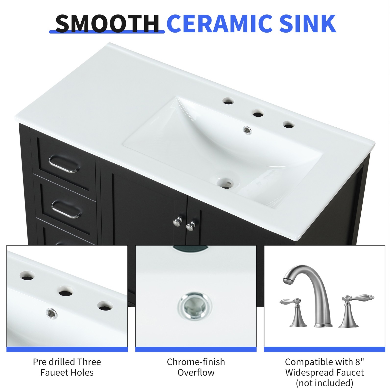 36″ Bathroom Vanity with Sink Top, Cabinet, Two Doors & Two Drawers