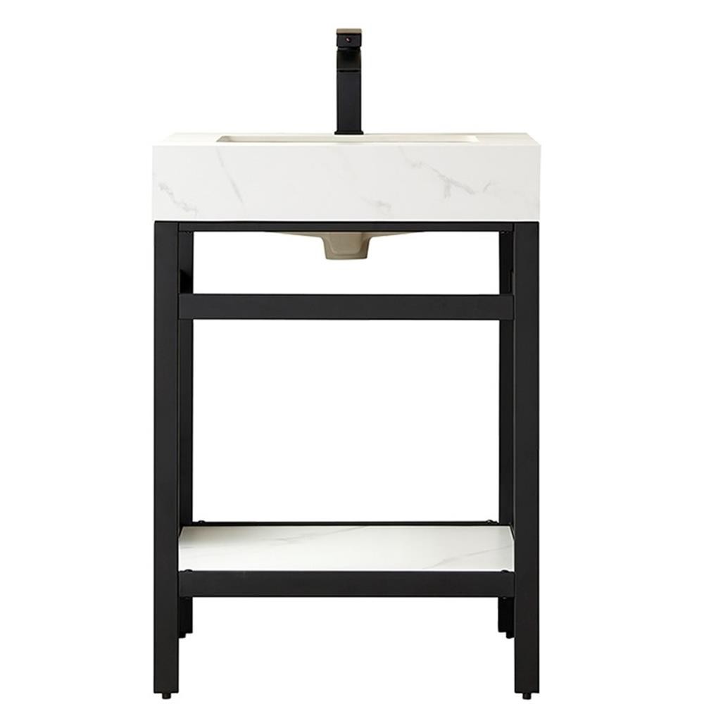 Funes 24″ Single Sink Bathroom Vanity in Matte Black Frame White Top No Mirror