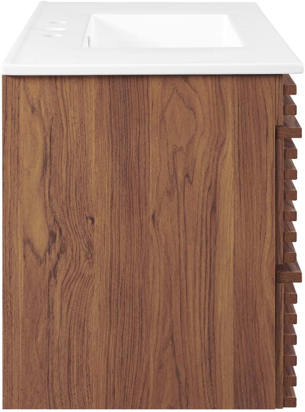 Elegant 36″ Walnut & White Wall-Mount Bathroom Vanity for Modern Spaces