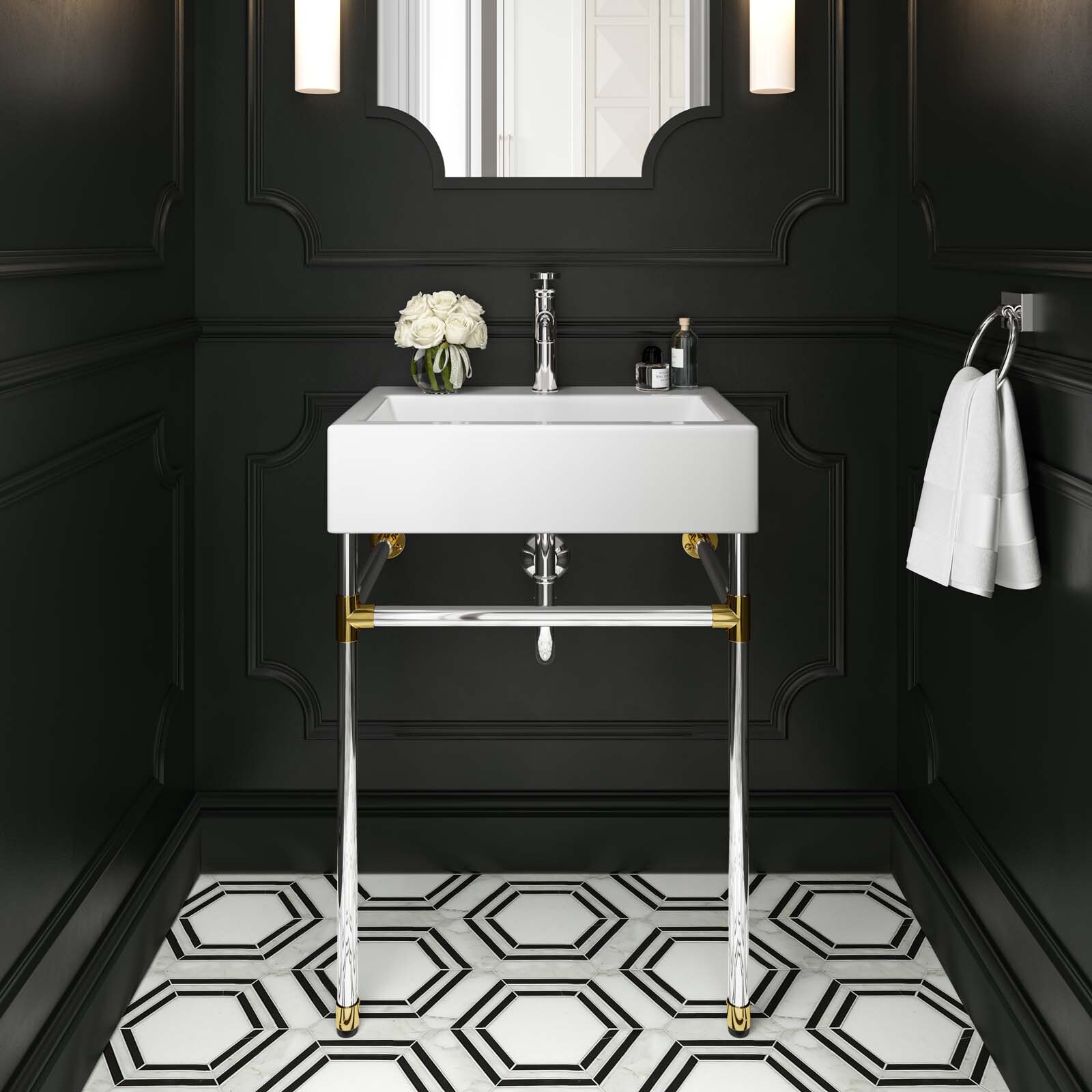 Modway Redeem 24″ Wall-Mount Silver Stainless Steel Bathroom Vanity