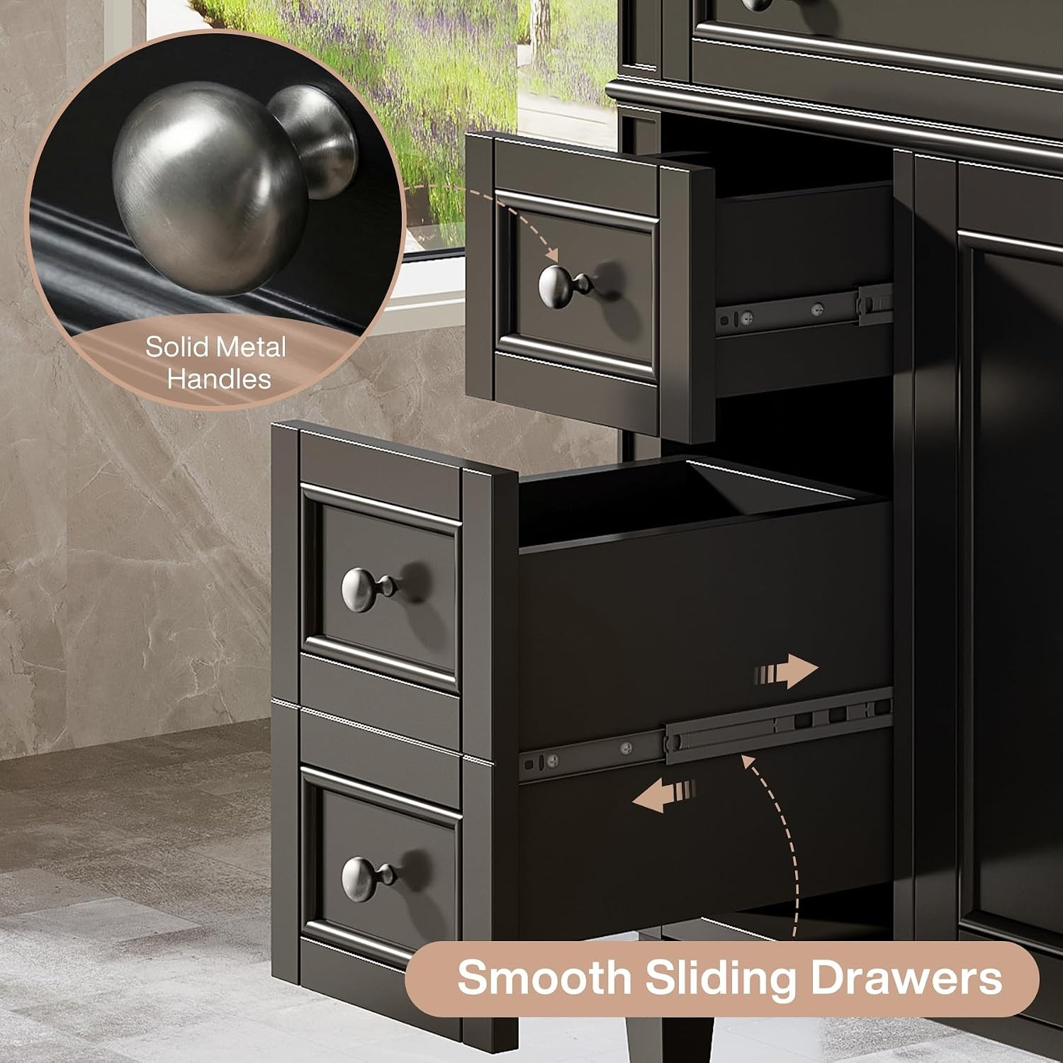 Tribesigns 36″ Bathroom Vanity with Sink,Bathroom Sink Cabinet 4 Drawers& 2Doors