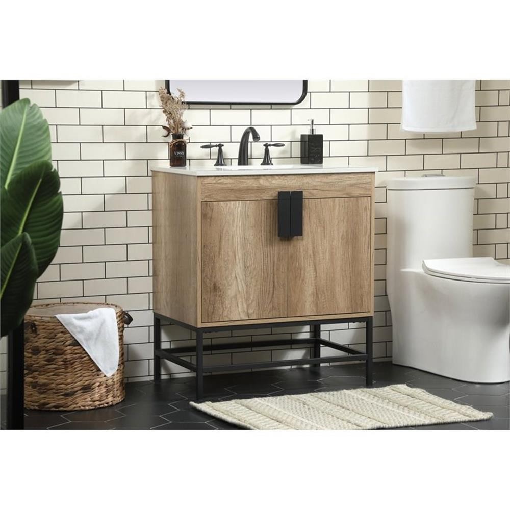 Elegant Decor Eugene 30″ Aluminum MDF Single Bathroom Vanity in Natural Oak