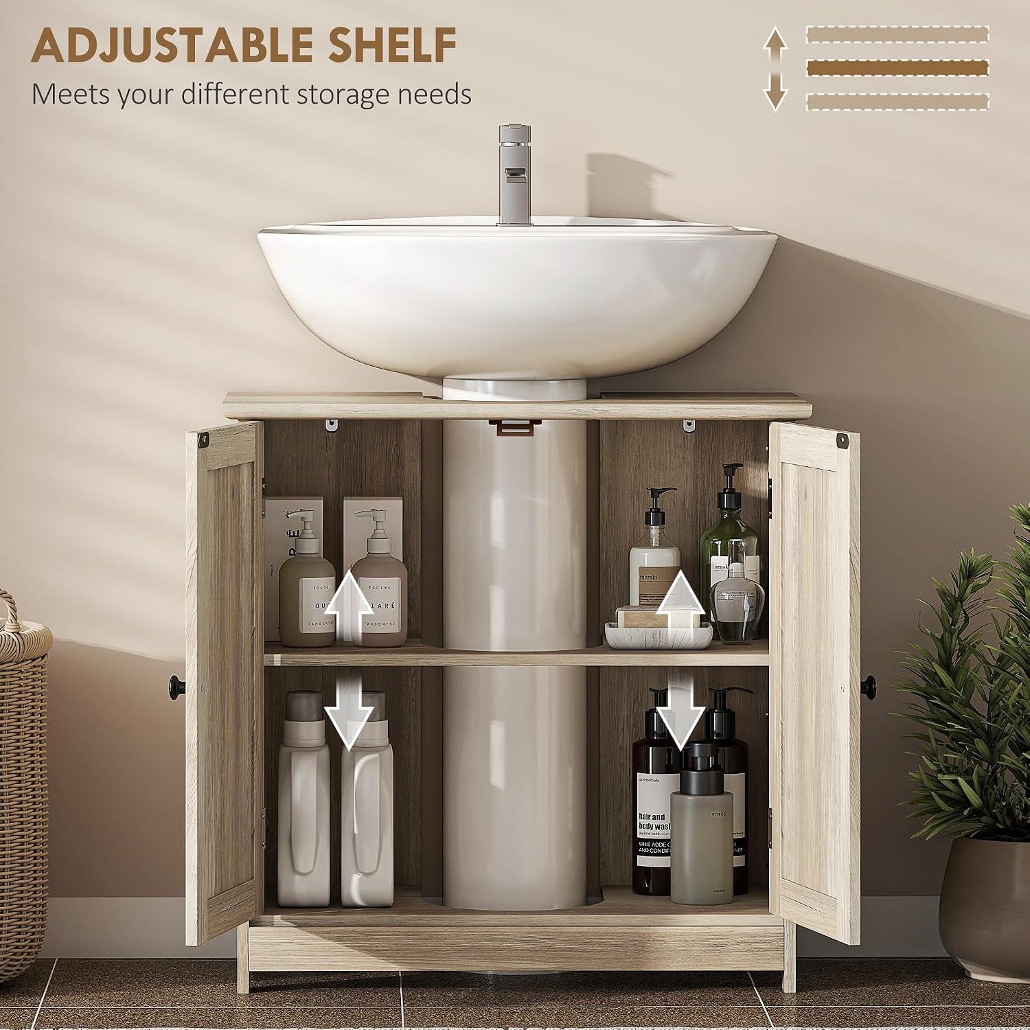 Under Sink Bathroom Cabinet Pedestal Sink Storage Cabinet with 2 Doors Shelf