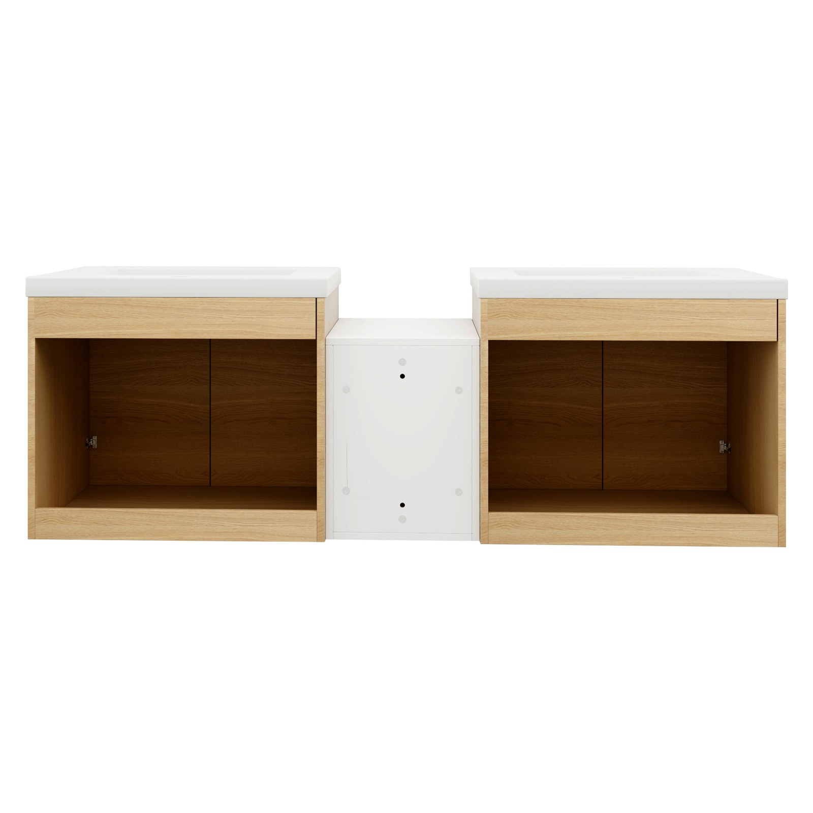 60 Inch Wall Mounted Bathroom Vanity with Resin Sink, 4 Doors & Shelves