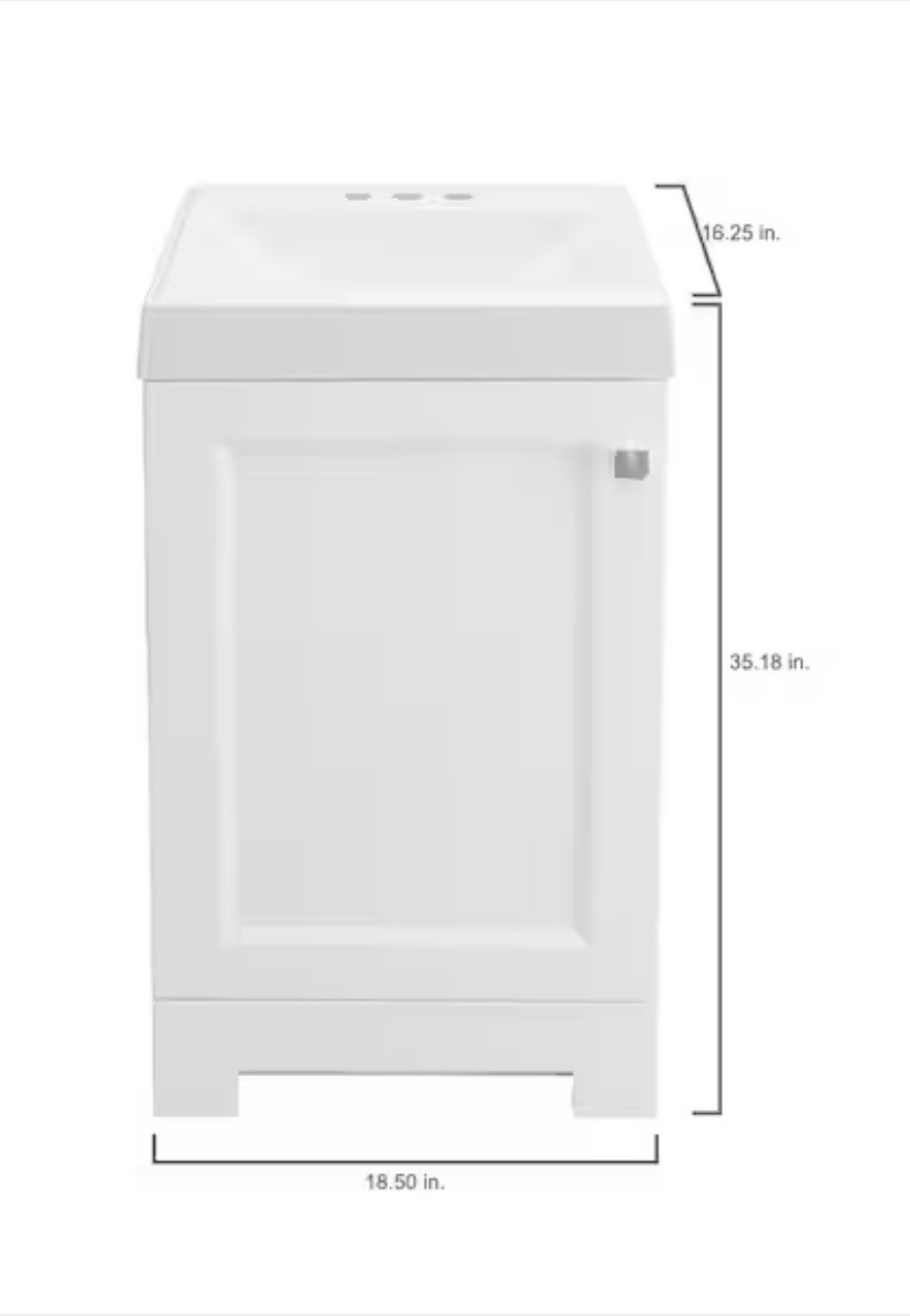 White Freestanding Bathroom Vanity with Integrated Sink, Single Door, 18.50×16.…