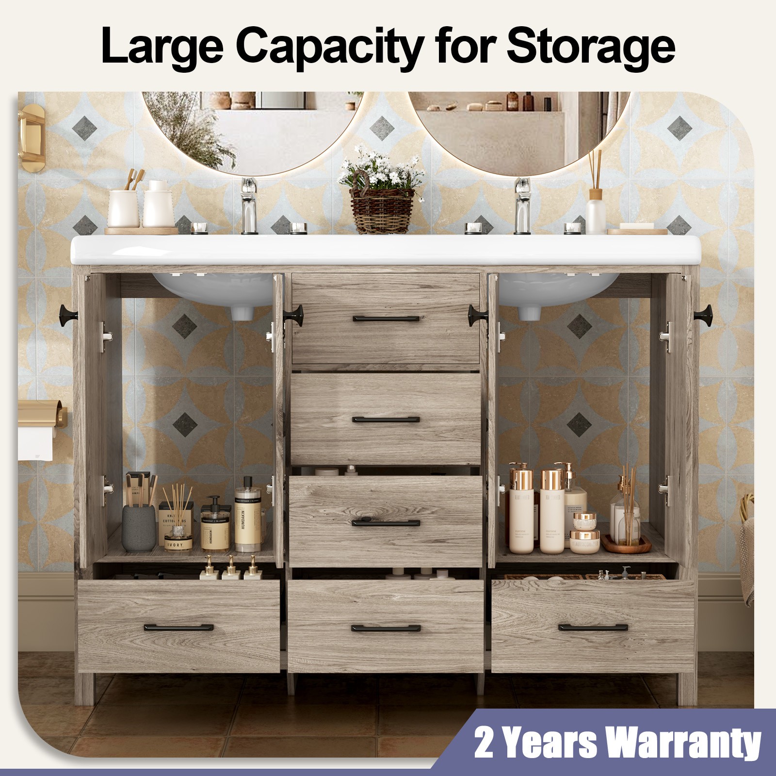 Bathroom Vanity Cabinet with Double Sink Vanity with Ceramic Sink Freestanding