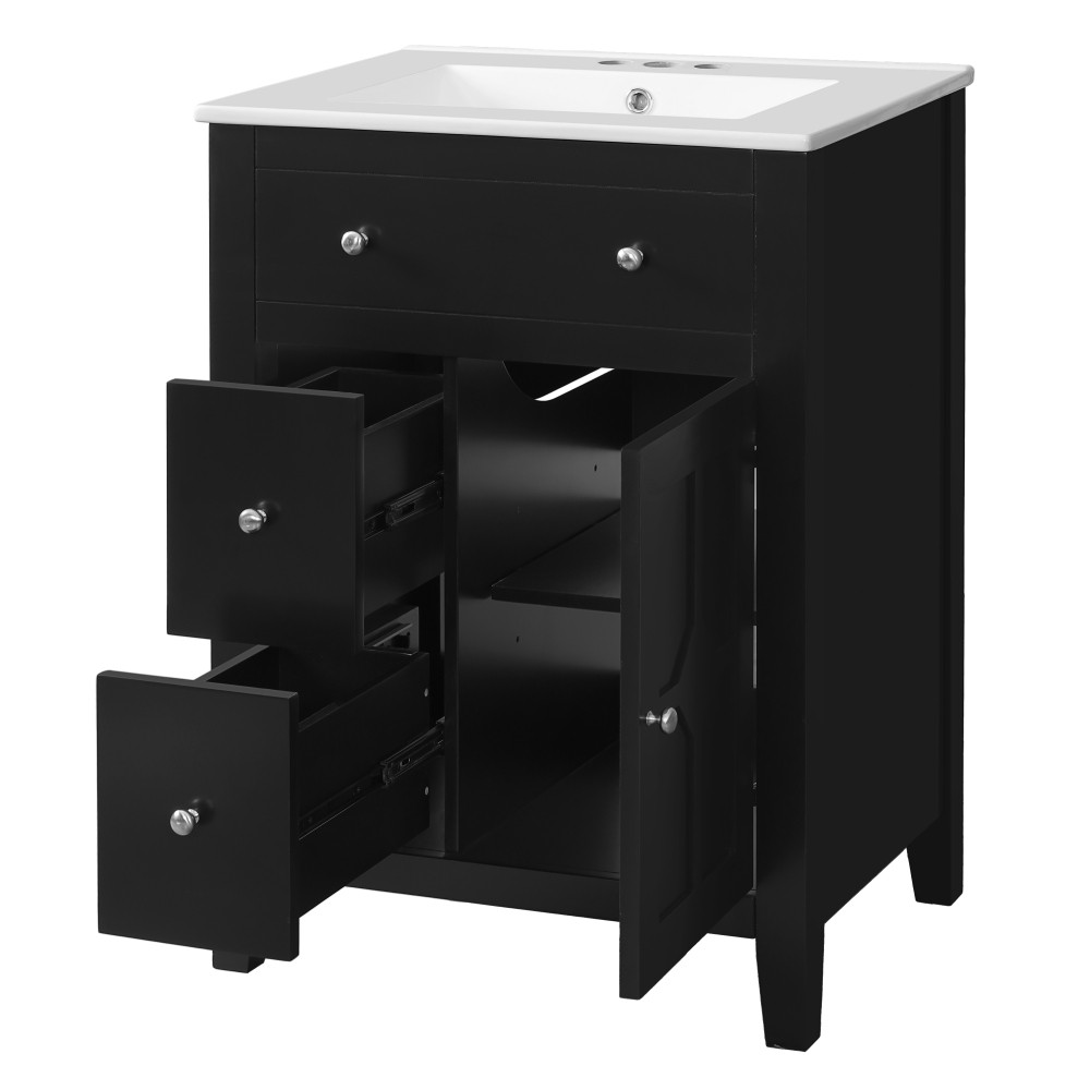 Bathroom Vanity with Ceramic Basin Features Two Drawers and Soft-Close Doors