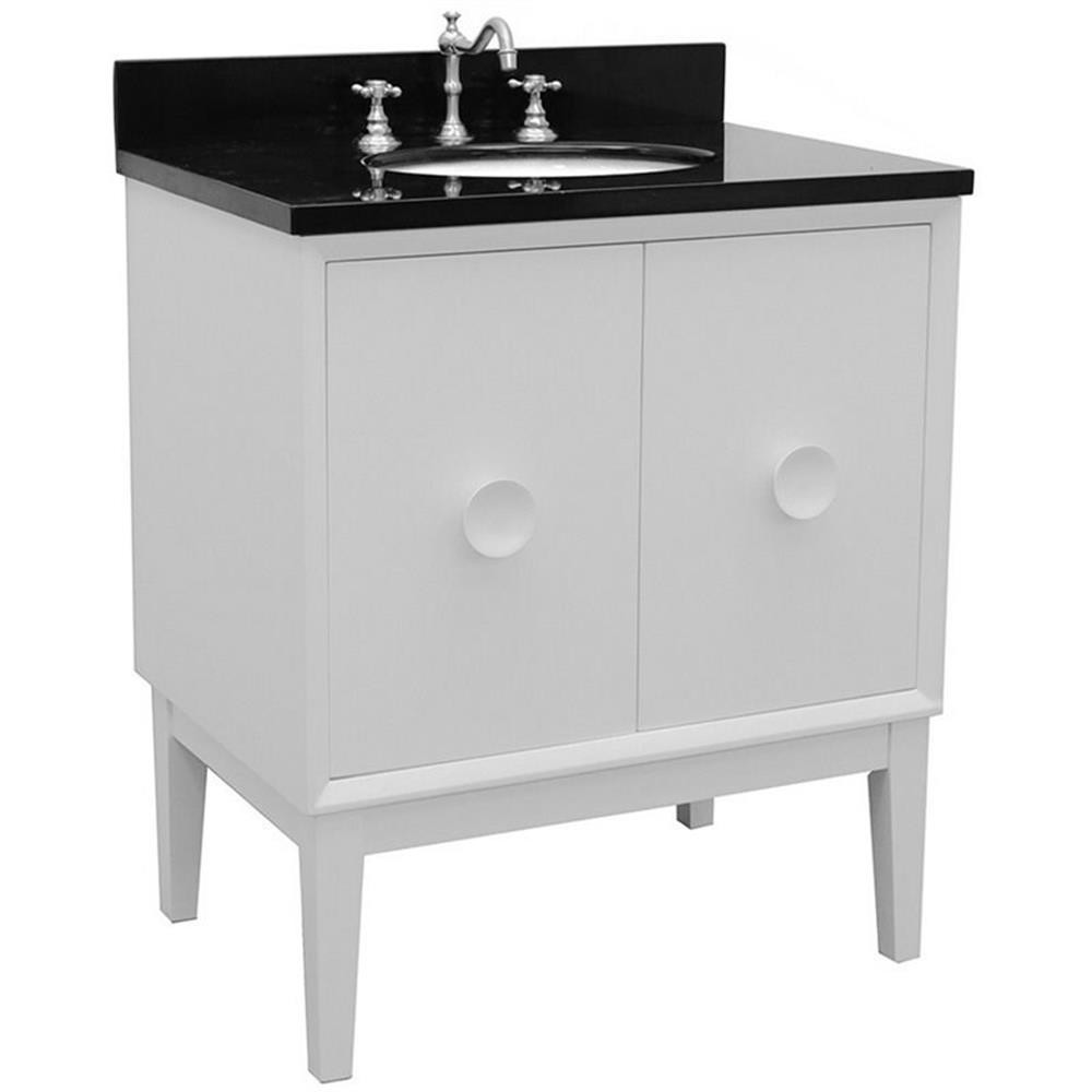 Stora 31″ Solid Wood Single Oval Sink Vanity with Black Galaxy Top in White